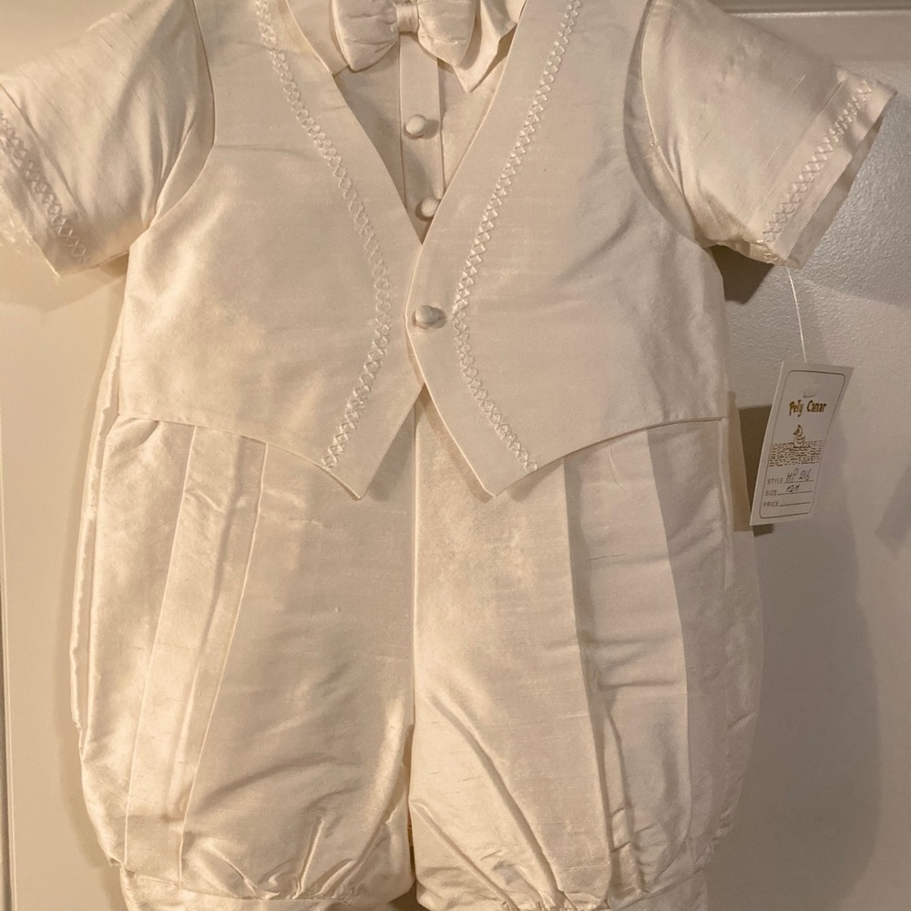 Boys 1 piece w/bow tie baptism/christening/wedding
